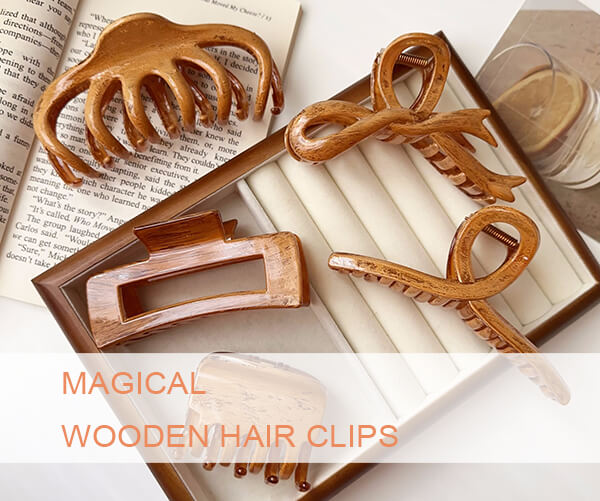 wood barrette hair clips